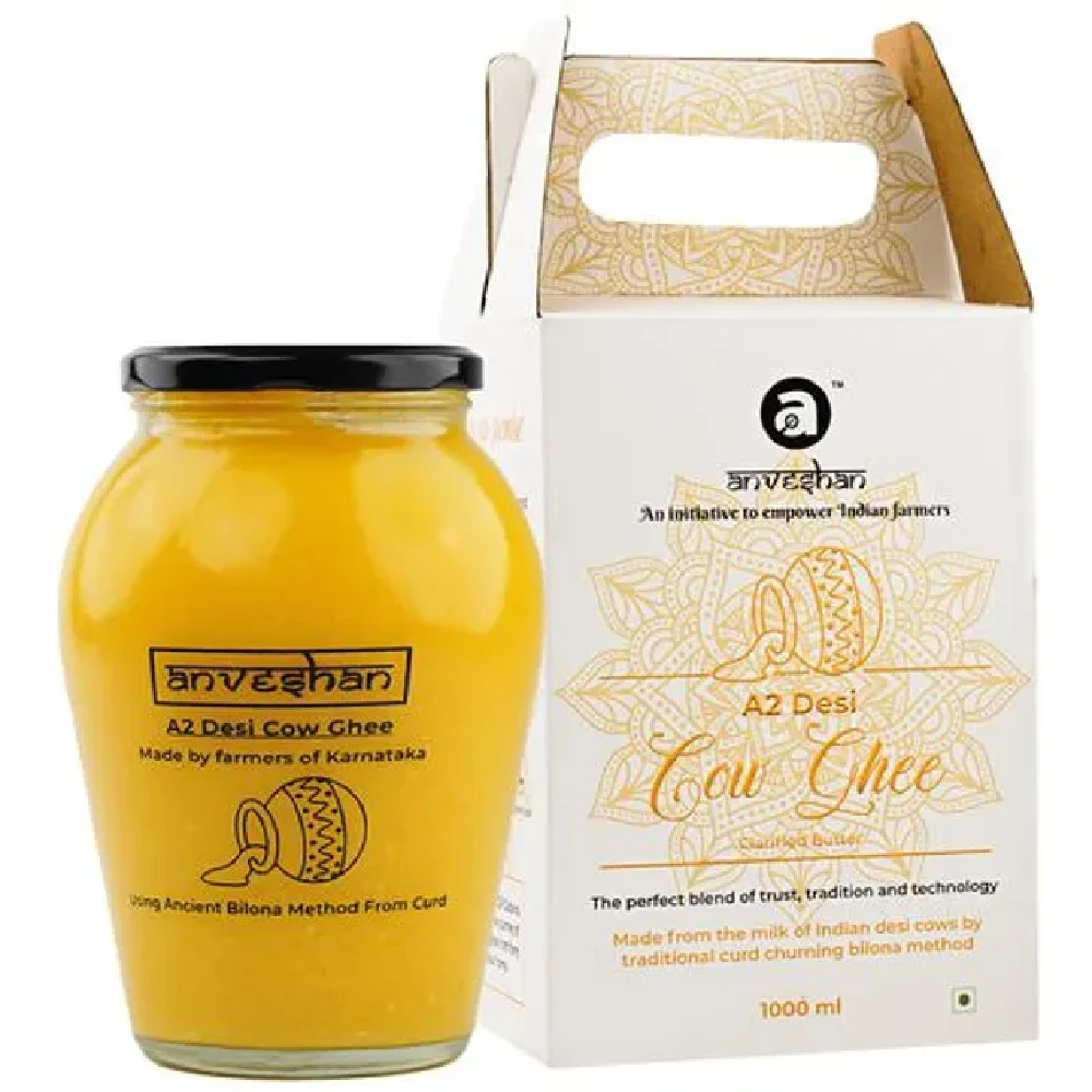 Anveshan A2 Desi Hallikar Cow Ghee - Vedic Bilona Churned From Curd, 1 L Glass Jar-1.webp